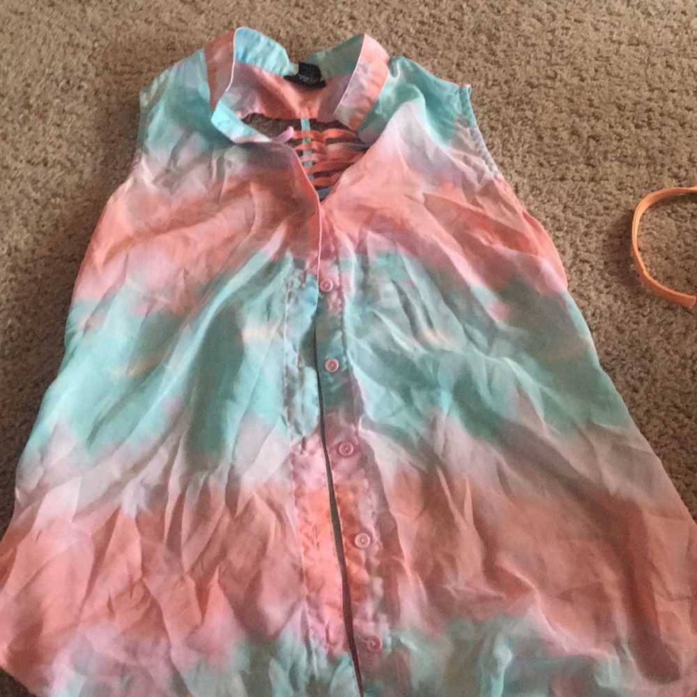 Colorful mesh tank top button up